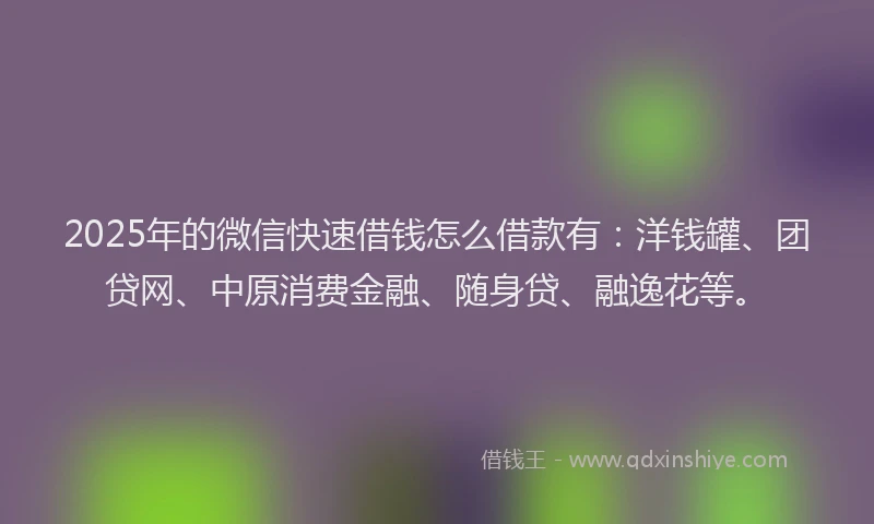 2025年的微信快速借钱怎么借款有：洋钱罐、团贷网、中原消费金融、随身贷、融逸花等。