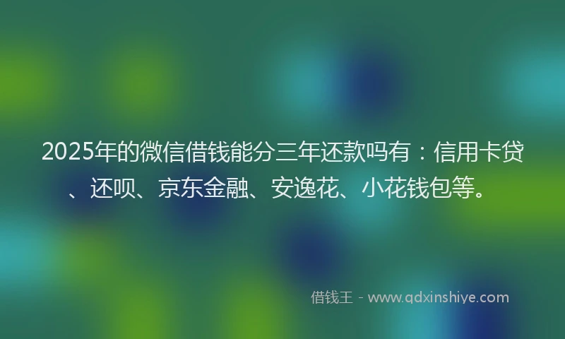 2025年的微信借钱能分三年还款吗有：信用卡贷、还呗、京东金融、安逸花、小花钱包等。