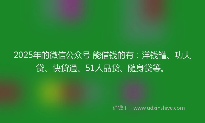 2025年的微信公众号 能借钱的有：洋钱罐、功夫贷、快贷通、51人品贷、随身贷等。
