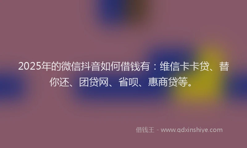 2025年的微信抖音如何借钱有：维信卡卡贷、替你还、团贷网、省呗、惠商贷等。