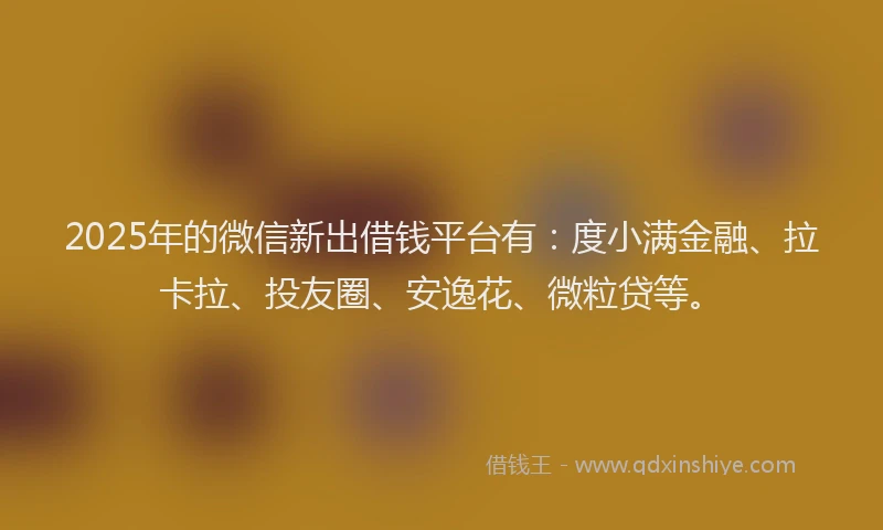 2025年的微信新出借钱平台有：度小满金融、拉卡拉、投友圈、安逸花、微粒贷等。