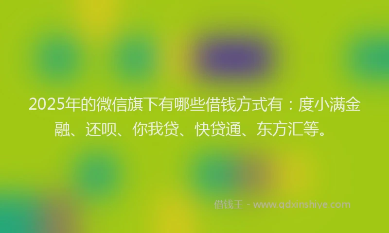 2025年的微信旗下有哪些借钱方式有：度小满金融、还呗、你我贷、快贷通、东方汇等。