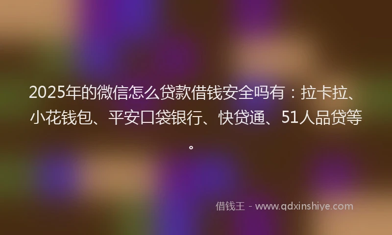 2025年的微信怎么贷款借钱安全吗有：拉卡拉、小花钱包、平安口袋银行、快贷通、51人品贷等。