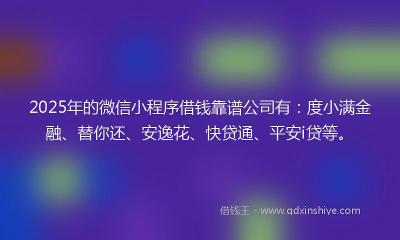 2025年的微信小程序借钱靠谱公司有：度小满金融、替你还、安逸花、快贷通、平安i贷等。