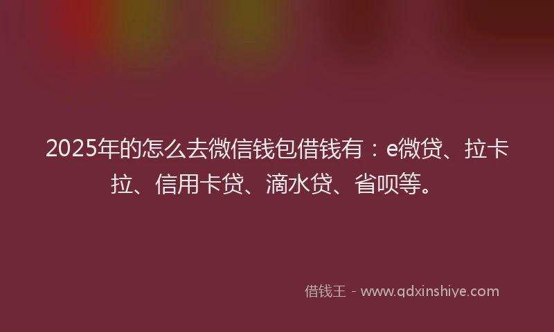 2025年的怎么去微信钱包借钱有：e微贷、拉卡拉、信用卡贷、滴水贷、省呗等。