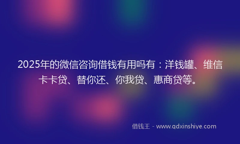2025年的微信咨询借钱有用吗有：洋钱罐、维信卡卡贷、替你还、你我贷、惠商贷等。