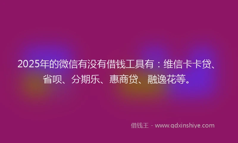 2025年的微信有没有借钱工具有：维信卡卡贷、省呗、分期乐、惠商贷、融逸花等。