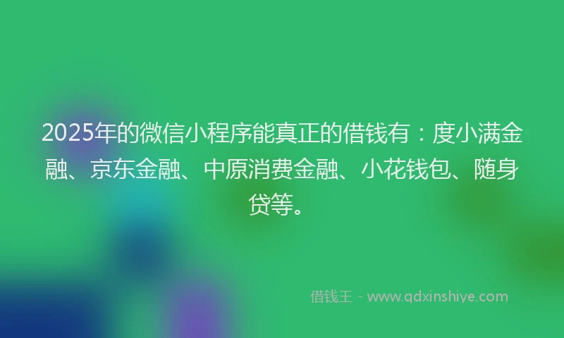 2025年的微信小程序能真正的借钱有：度小满金融、京东金融、中原消费金融、小花钱包、随身贷等。