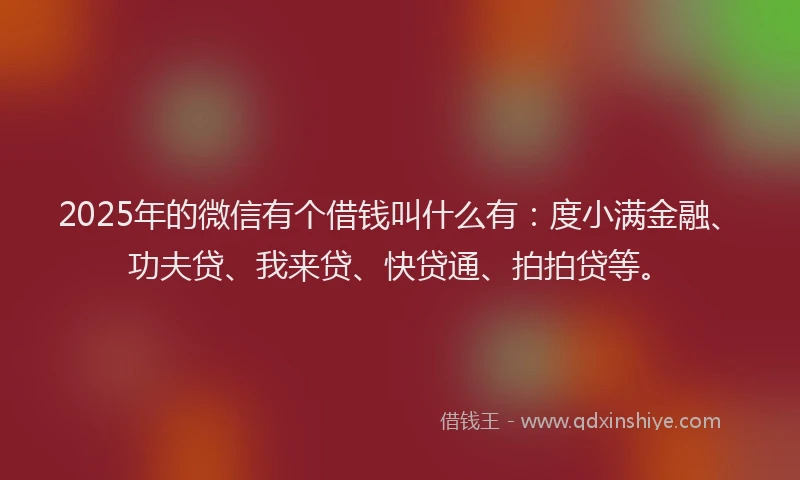 2025年的微信有个借钱叫什么有：度小满金融、功夫贷、我来贷、快贷通、拍拍贷等。