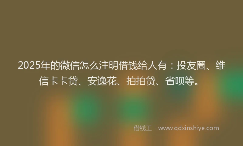 2025年的微信怎么注明借钱给人有：投友圈、维信卡卡贷、安逸花、拍拍贷、省呗等。