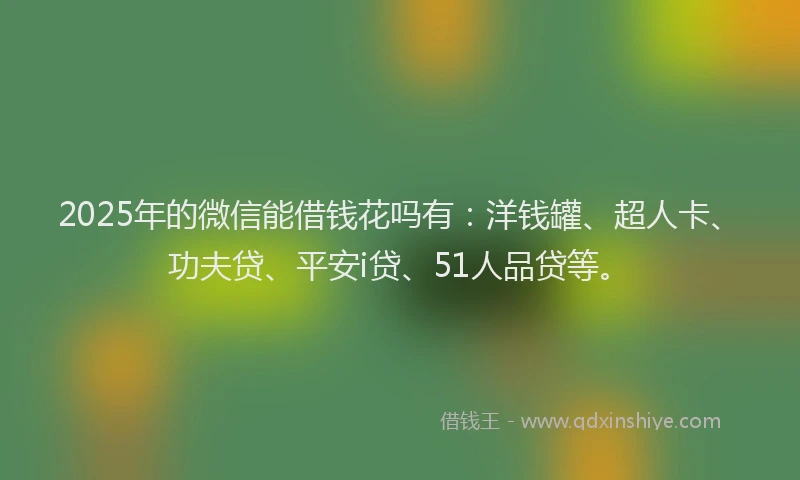 2025年的微信能借钱花吗有：洋钱罐、超人卡、功夫贷、平安i贷、51人品贷等。