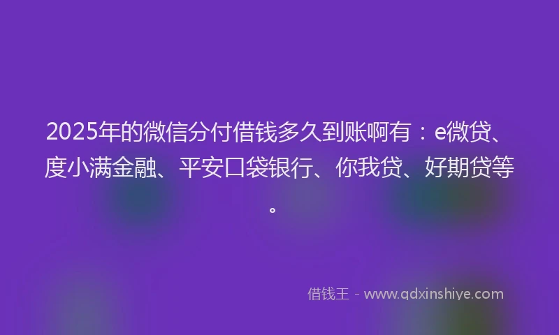 2025年的微信分付借钱多久到账啊有：e微贷、度小满金融、平安口袋银行、你我贷、好期贷等。