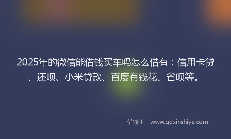 2025年的微信能借钱买车吗怎么借有：信用卡贷、还呗、小米贷款、百度有钱花、省呗等。