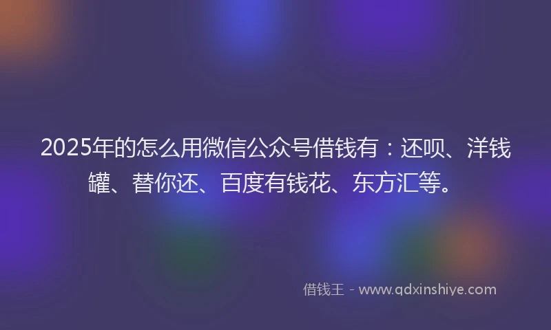 2025年的怎么用微信公众号借钱有：还呗、洋钱罐、替你还、百度有钱花、东方汇等。