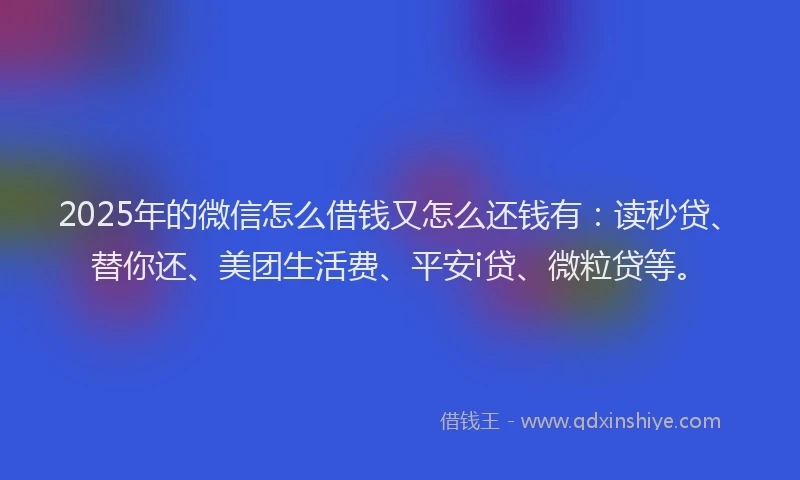 2025年的微信怎么借钱又怎么还钱有：读秒贷、替你还、美团生活费、平安i贷、微粒贷等。