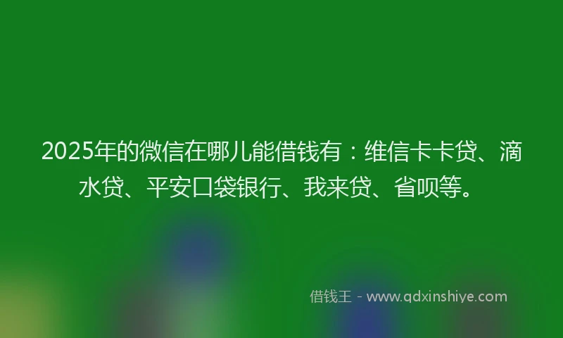 2025年的微信在哪儿能借钱有：维信卡卡贷、滴水贷、平安口袋银行、我来贷、省呗等。