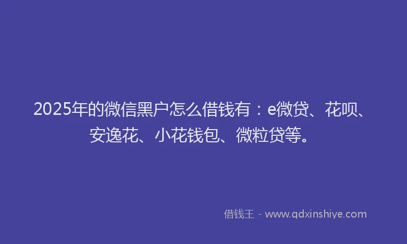 2025年的微信黑户怎么借钱有：e微贷、花呗、安逸花、小花钱包、微粒贷等。