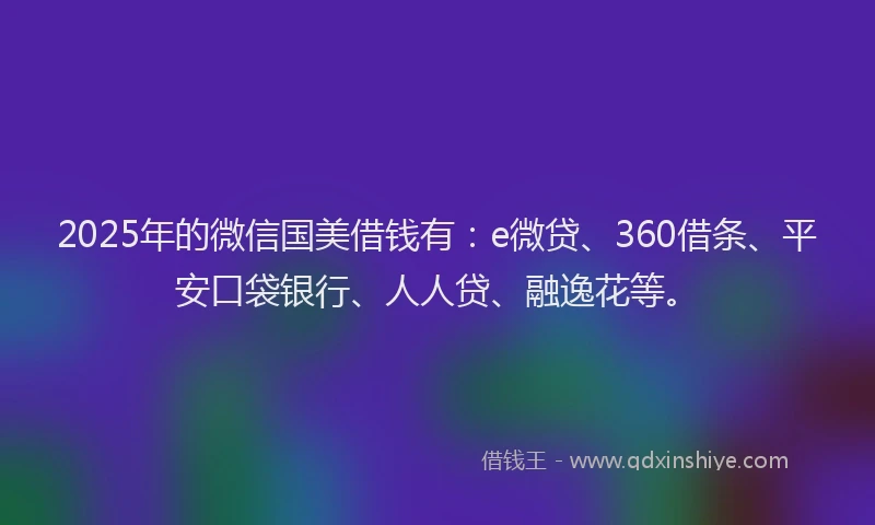 2025年的微信国美借钱有：e微贷、360借条、平安口袋银行、人人贷、融逸花等。