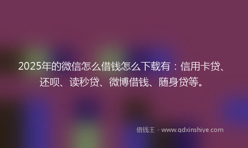 2025年的微信怎么借钱怎么下载有：信用卡贷、还呗、读秒贷、微博借钱、随身贷等。
