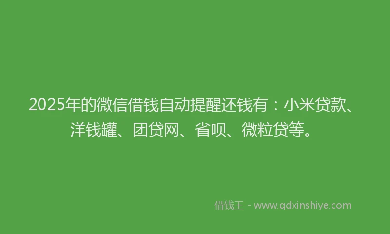 2025年的微信借钱自动提醒还钱有：小米贷款、洋钱罐、团贷网、省呗、微粒贷等。
