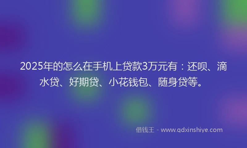 2025年的怎么在手机上贷款3万元有：还呗、滴水贷、好期贷、小花钱包、随身贷等。