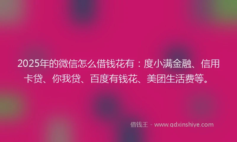 2025年的微信怎么借钱花有：度小满金融、信用卡贷、你我贷、百度有钱花、美团生活费等。
