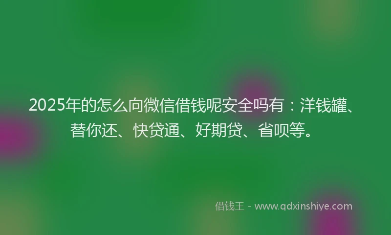 2025年的怎么向微信借钱呢安全吗有：洋钱罐、替你还、快贷通、好期贷、省呗等。