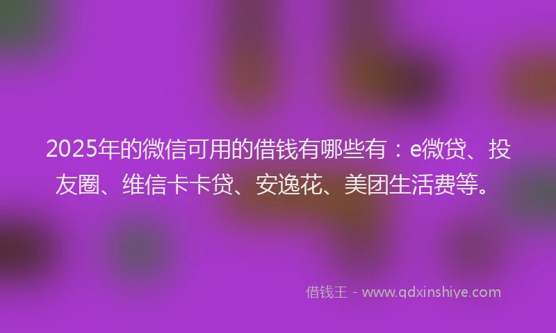 2025年的微信可用的借钱有哪些有：e微贷、投友圈、维信卡卡贷、安逸花、美团生活费等。