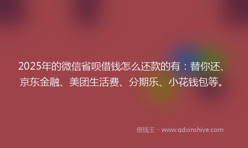 2025年的微信省呗借钱怎么还款的有：替你还、京东金融、美团生活费、分期乐、小花钱包等。