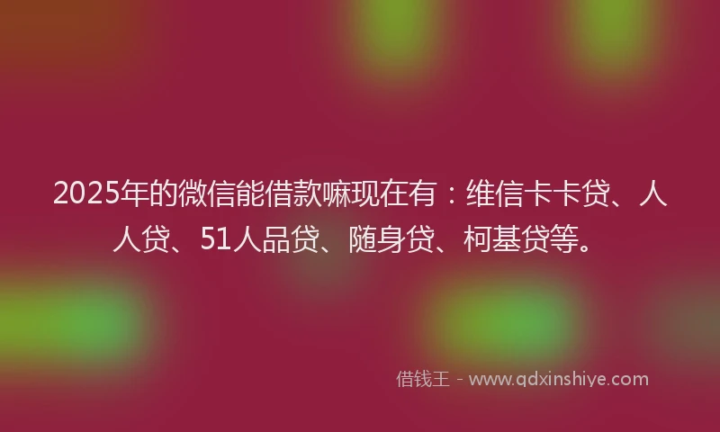 2025年的微信能借款嘛现在有：维信卡卡贷、人人贷、51人品贷、随身贷、柯基贷等。