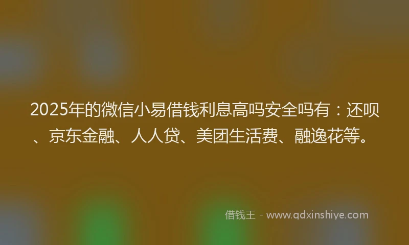 2025年的微信小易借钱利息高吗安全吗有：还呗、京东金融、人人贷、美团生活费、融逸花等。