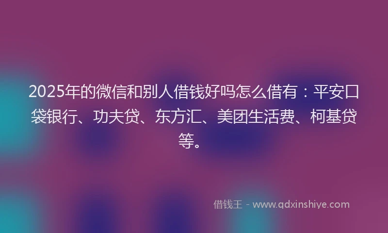 2025年的微信和别人借钱好吗怎么借有：平安口袋银行、功夫贷、东方汇、美团生活费、柯基贷等。