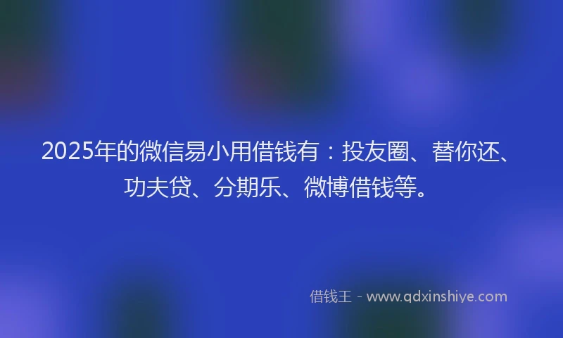 2025年的微信易小用借钱有：投友圈、替你还、功夫贷、分期乐、微博借钱等。