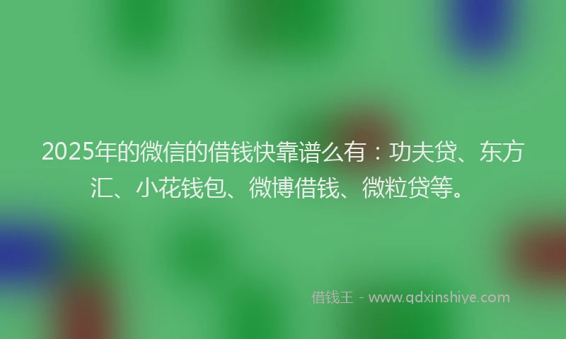 2025年的微信的借钱快靠谱么有：功夫贷、东方汇、小花钱包、微博借钱、微粒贷等。