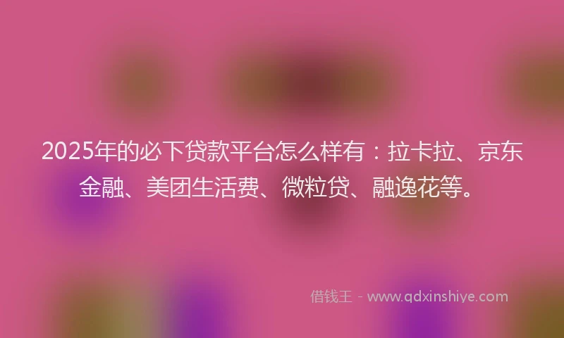 2025年的必下贷款平台怎么样有：拉卡拉、京东金融、美团生活费、微粒贷、融逸花等。