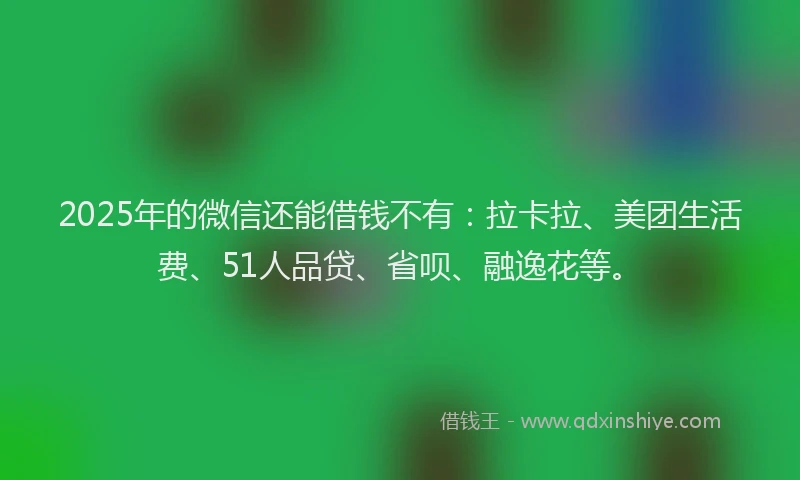 2025年的微信还能借钱不有：拉卡拉、美团生活费、51人品贷、省呗、融逸花等。