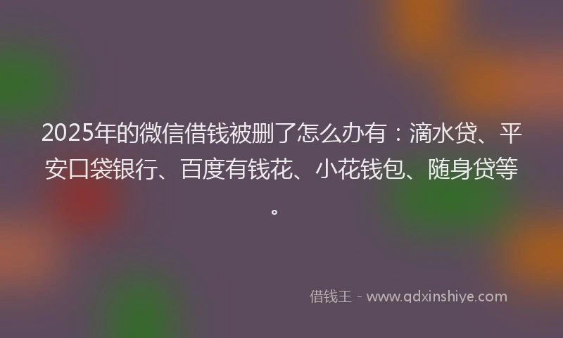 2025年的微信借钱被删了怎么办有：滴水贷、平安口袋银行、百度有钱花、小花钱包、随身贷等。
