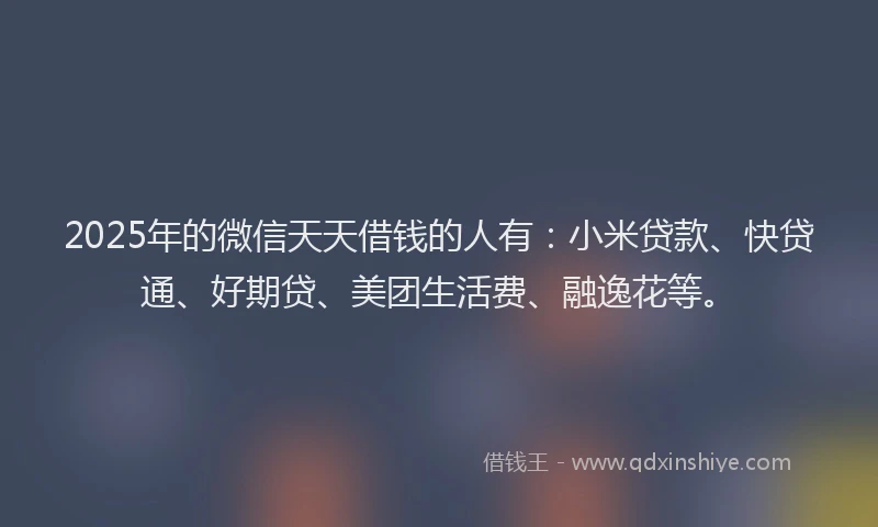 2025年的微信天天借钱的人有：小米贷款、快贷通、好期贷、美团生活费、融逸花等。