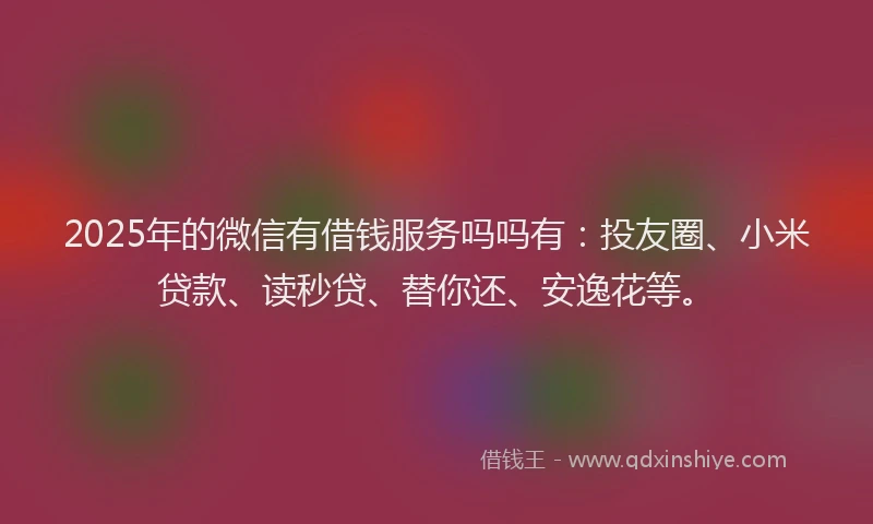 2025年的微信有借钱服务吗吗有：投友圈、小米贷款、读秒贷、替你还、安逸花等。