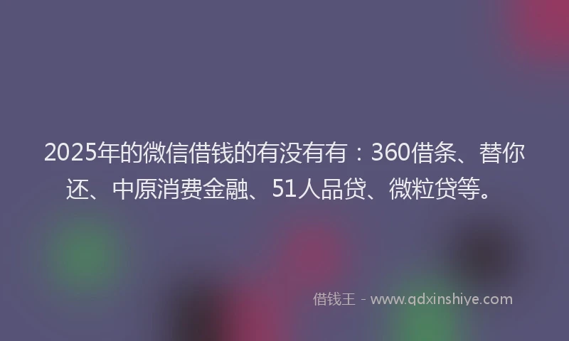 2025年的微信借钱的有没有有：360借条、替你还、中原消费金融、51人品贷、微粒贷等。