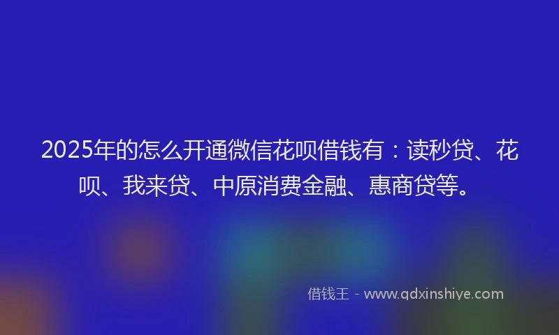 2025年的怎么开通微信花呗借钱有：读秒贷、花呗、我来贷、中原消费金融、惠商贷等。