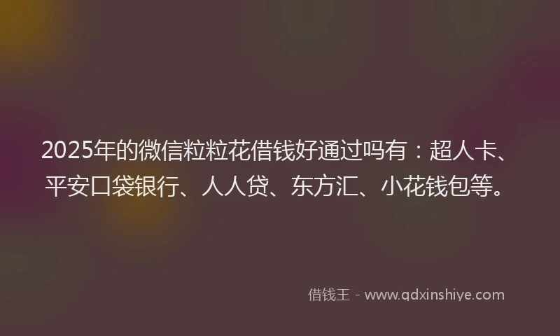 2025年的微信粒粒花借钱好通过吗有：超人卡、平安口袋银行、人人贷、东方汇、小花钱包等。