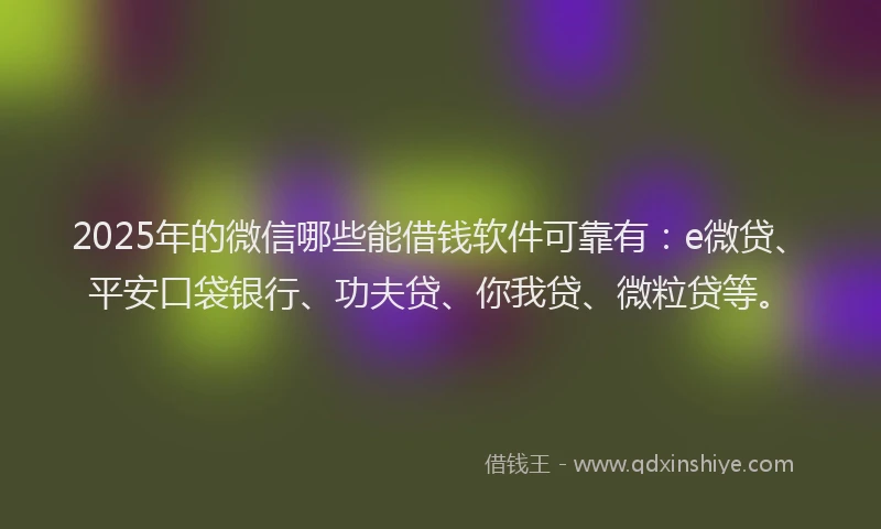 2025年的微信哪些能借钱软件可靠有：e微贷、平安口袋银行、功夫贷、你我贷、微粒贷等。