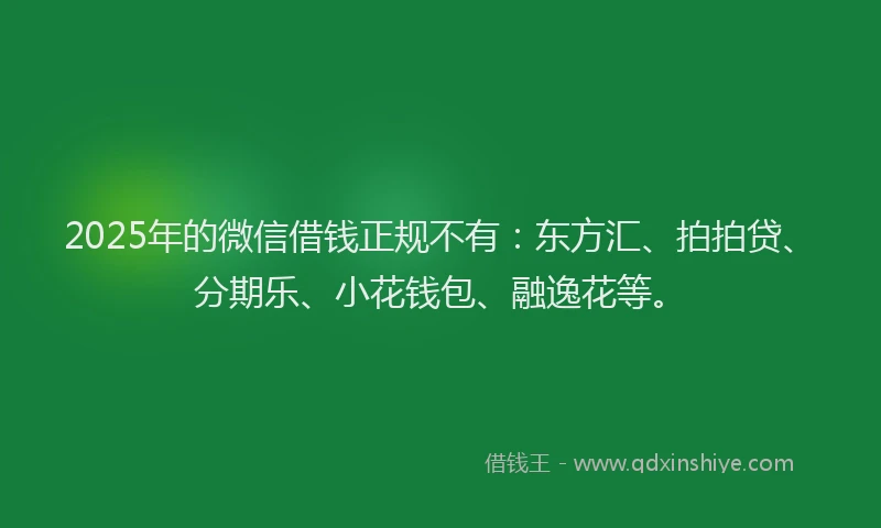2025年的微信借钱正规不有：东方汇、拍拍贷、分期乐、小花钱包、融逸花等。