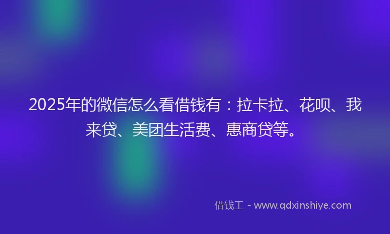 2025年的微信怎么看借钱有：拉卡拉、花呗、我来贷、美团生活费、惠商贷等。