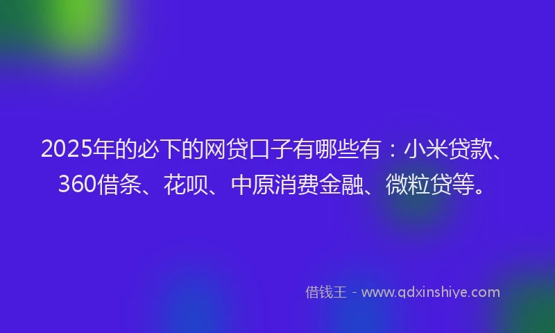 2025年的必下的网贷口子有哪些有：小米贷款、360借条、花呗、中原消费金融、微粒贷等。