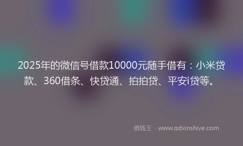 2025年的微信号借款10000元随手借有：小米贷款、360借条、快贷通、拍拍贷、平安i贷等。