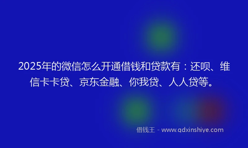 2025年的微信怎么开通借钱和贷款有：还呗、维信卡卡贷、京东金融、你我贷、人人贷等。