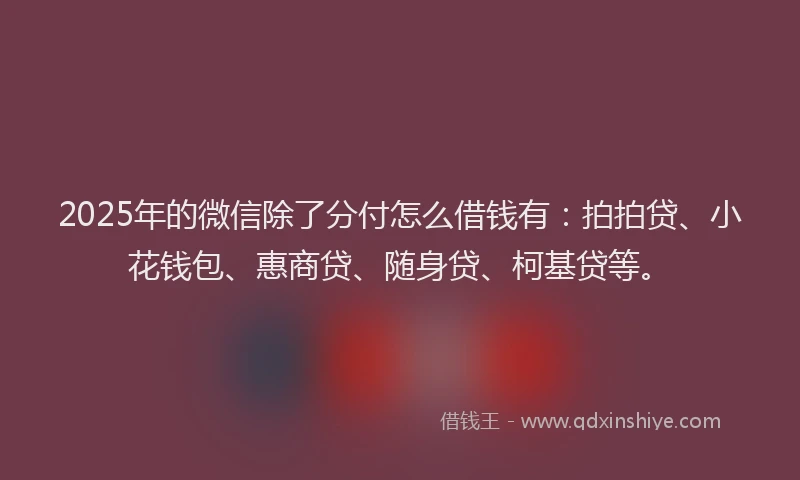 2025年的微信除了分付怎么借钱有：拍拍贷、小花钱包、惠商贷、随身贷、柯基贷等。