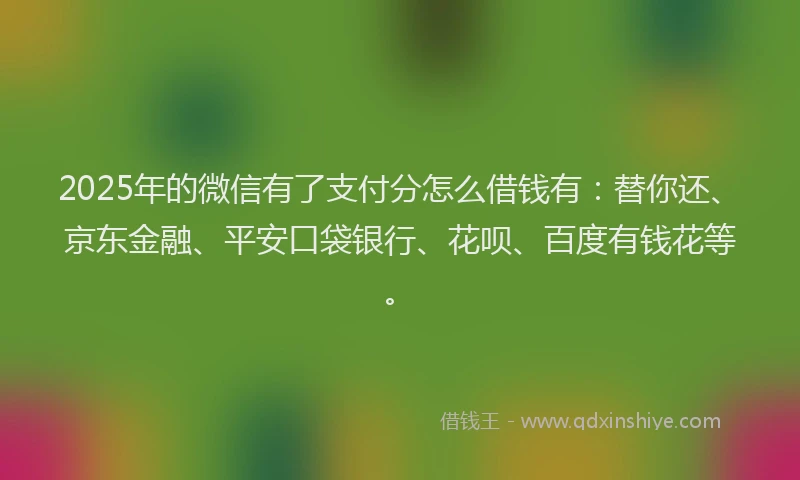 2025年的微信有了支付分怎么借钱有：替你还、京东金融、平安口袋银行、花呗、百度有钱花等。